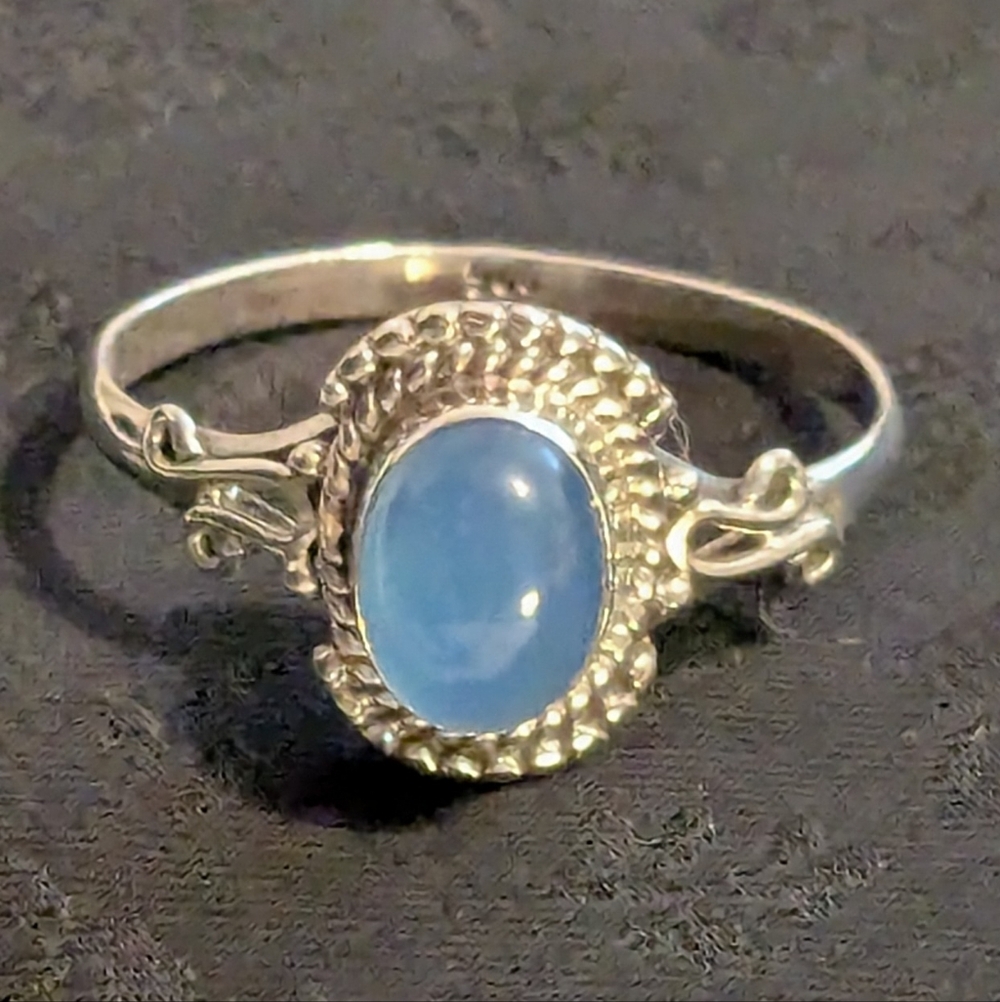 Rare Solid 925 Sterling Silver Genuine Blue Chalcedony Ring Size 10.5